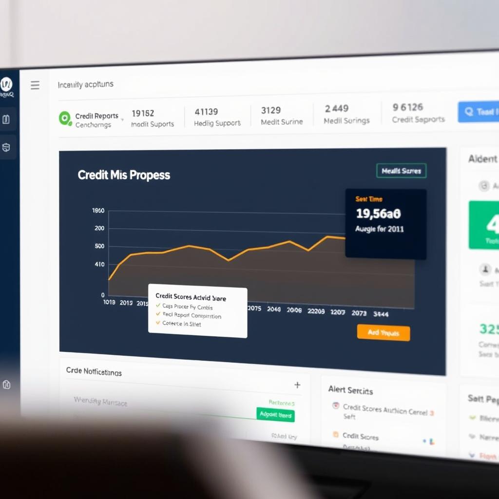 Credit report monitoring dashboard showing score changes over time