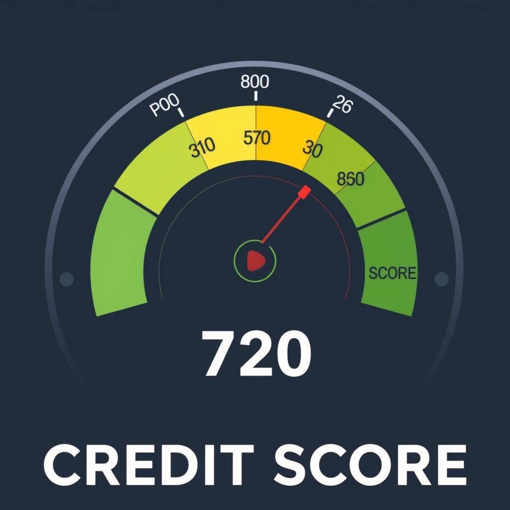 Credit score meter showing different score ranges from poor to excellent