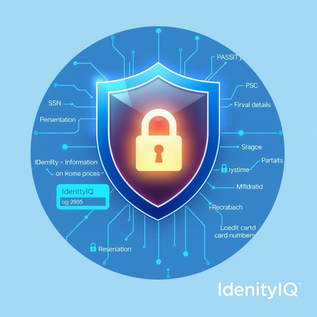 Identity theft protection shield icon with personal information